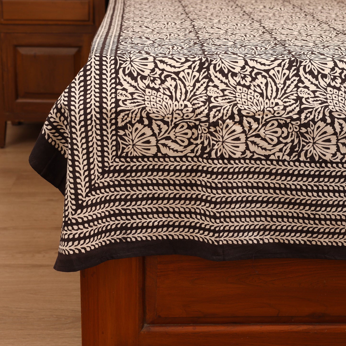 Bagru Hand Block Print Natural Dyed Cotton Single Bedsheet (90 x 60 in) 11