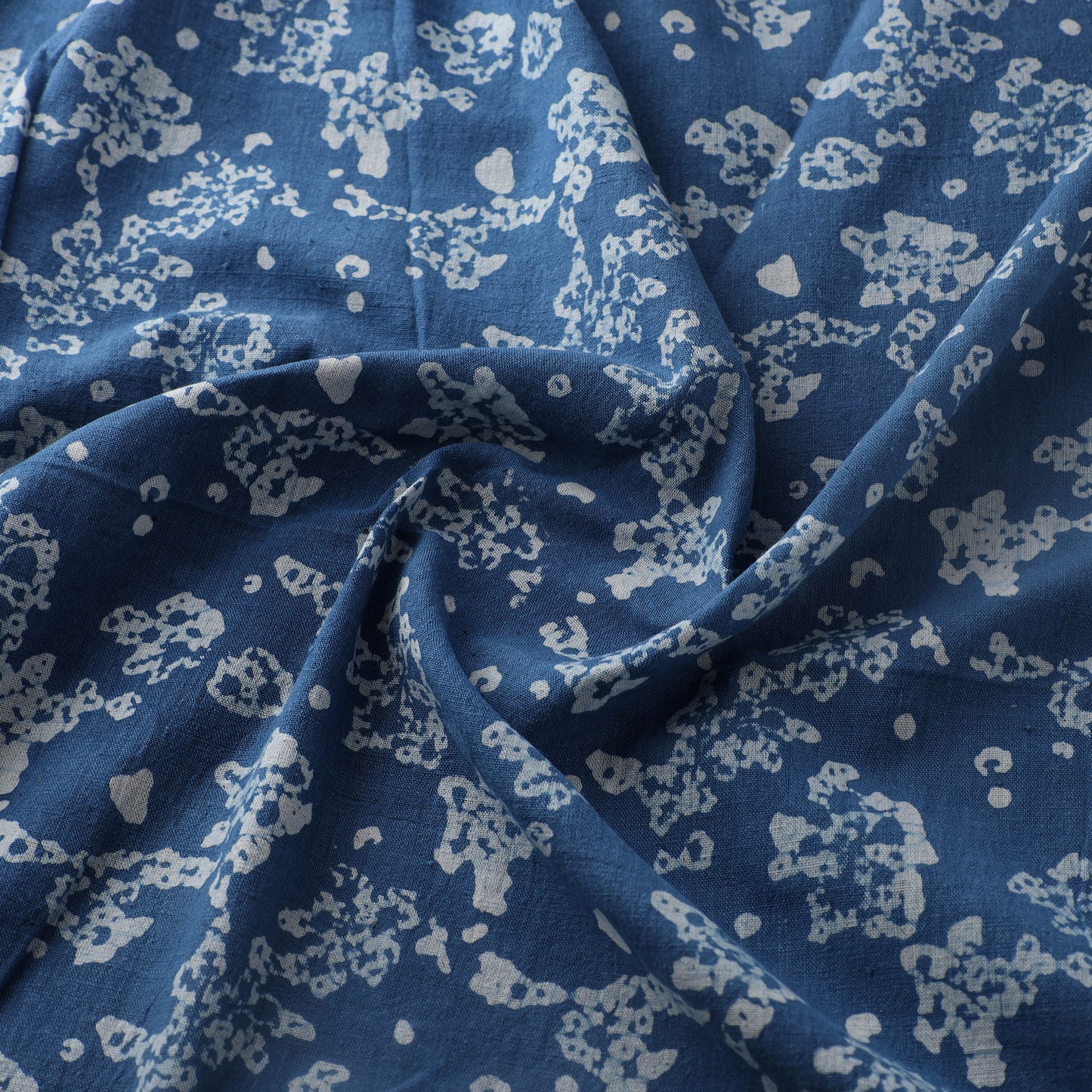 Blue - Authentic Kutch Hand Block Batik Print Pure Handwoven Natural Dyed Kala Cotton Fabric 01