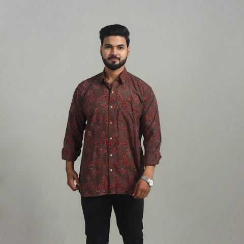 Natural Dyed Cotton Men Ajrakh Print Shirt 11