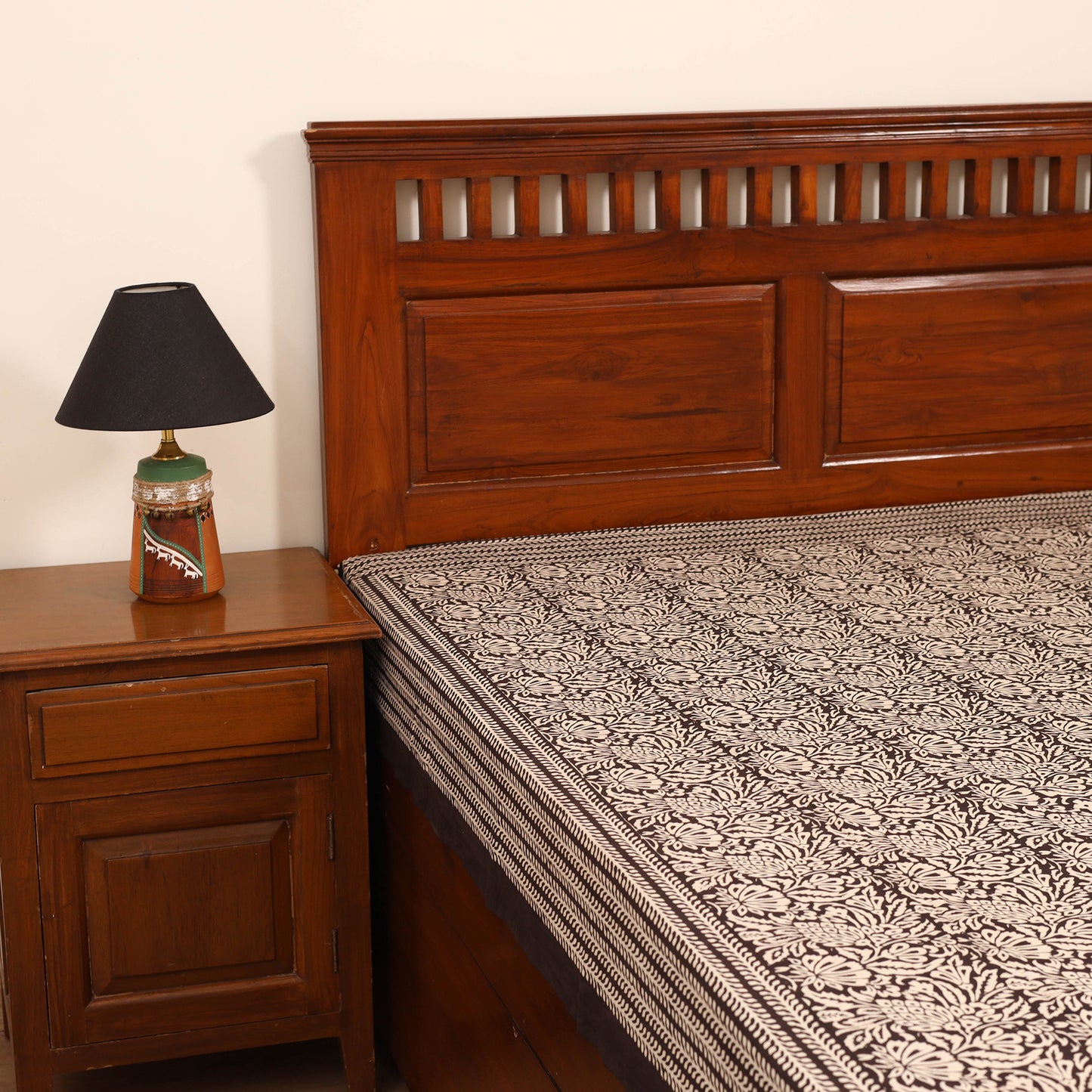 Bagru Hand Block Print Natural Dyed Cotton Single Bedsheet (90 x 60 in) 11