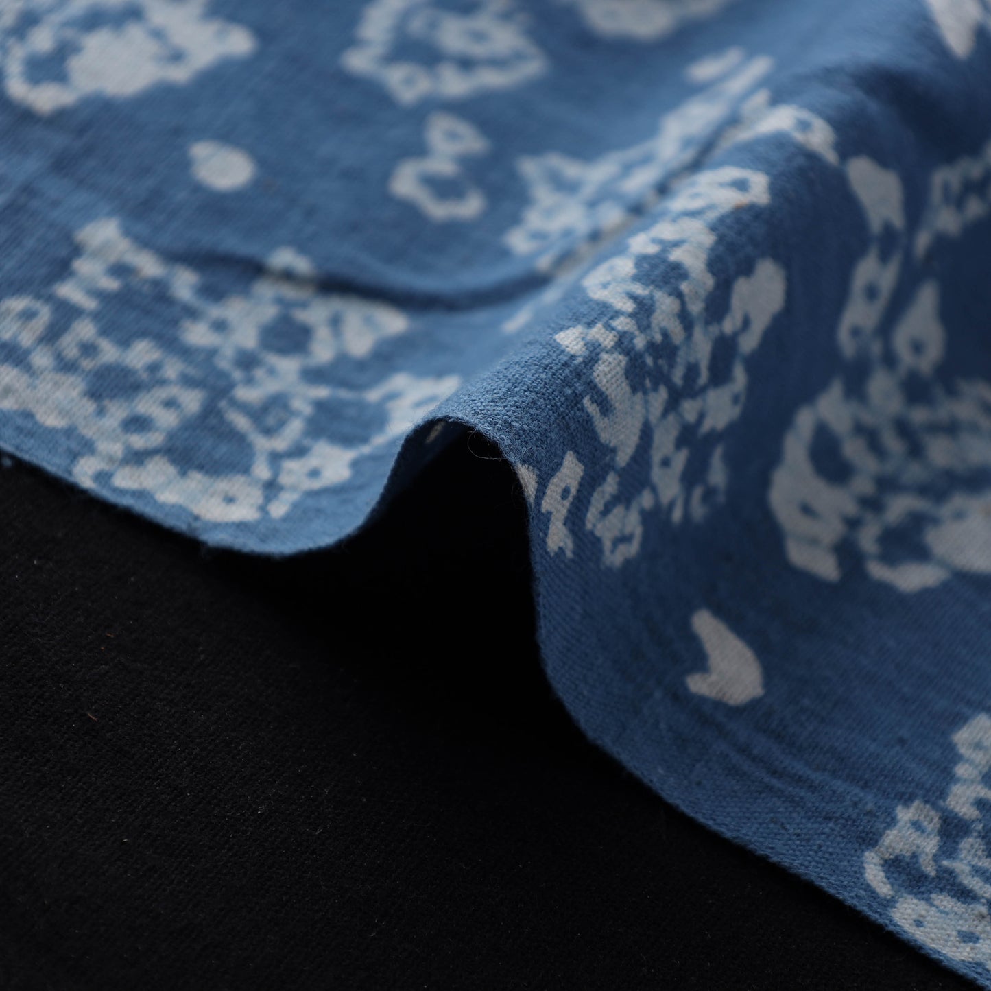 Blue - Authentic Kutch Hand Block Batik Print Pure Handwoven Natural Dyed Kala Cotton Fabric 01