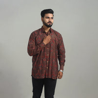 Brown - Natural Dyed Cotton Men Ajrakh Print Shirt 11