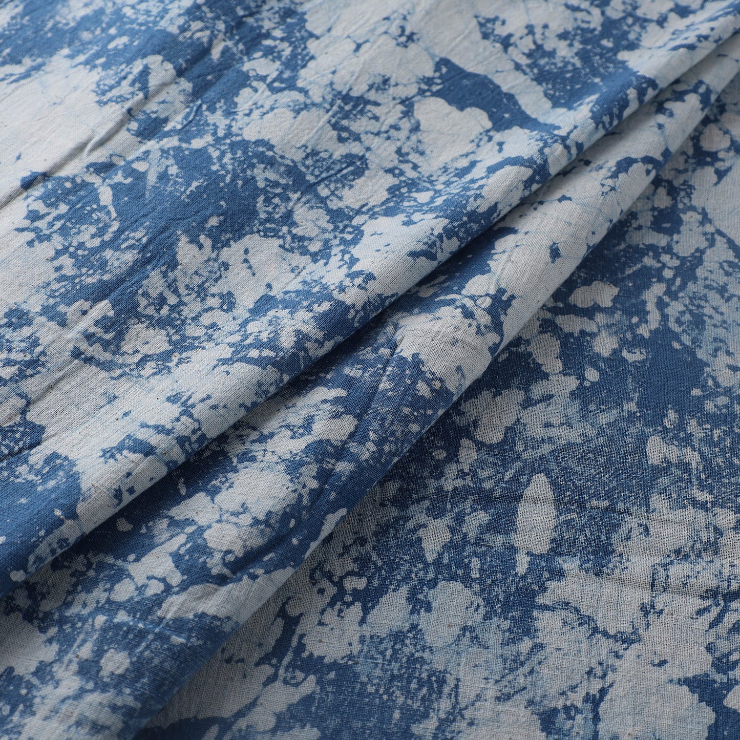 Blue - Authentic Kutch Hand Block Batik Print Pure Handwoven Natural Dyed Kala Cotton Fabric 02