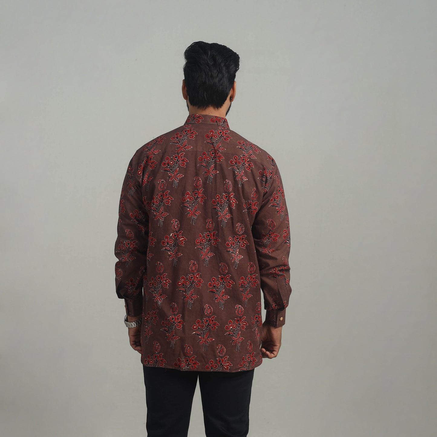 Brown - Natural Dyed Cotton Men Ajrakh Print Shirt 11