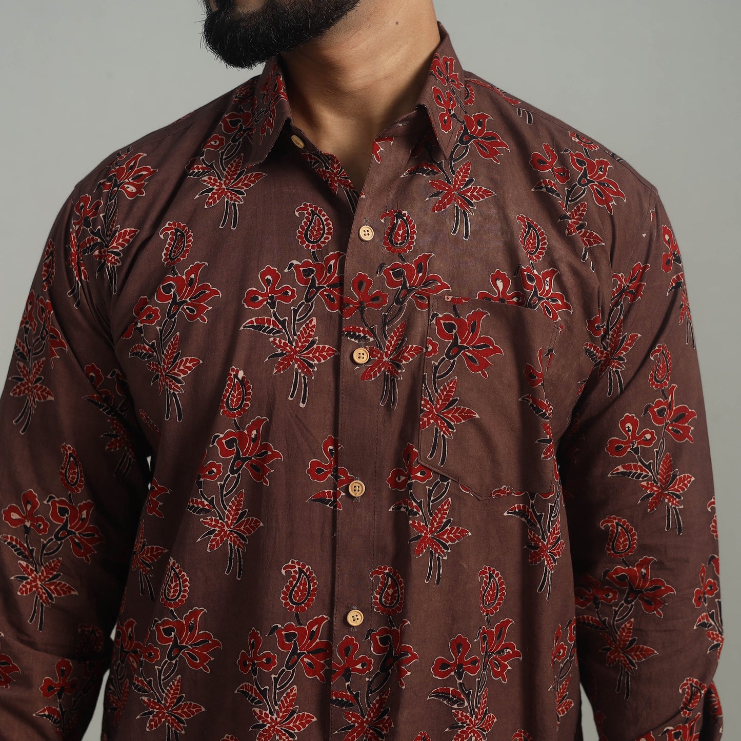 Brown - Natural Dyed Cotton Men Ajrakh Print Shirt 11