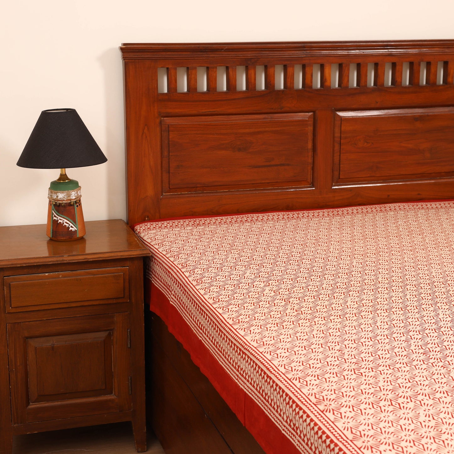 Bagru Hand Block Print Natural Dyed Cotton Single Bedsheet (90 x 60 in) 08