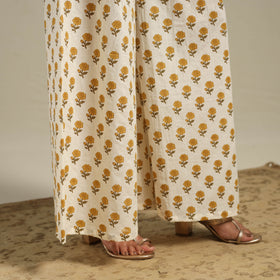 Yellow Flared Cotton Jaipur Print Kurta Set (Set of 2)