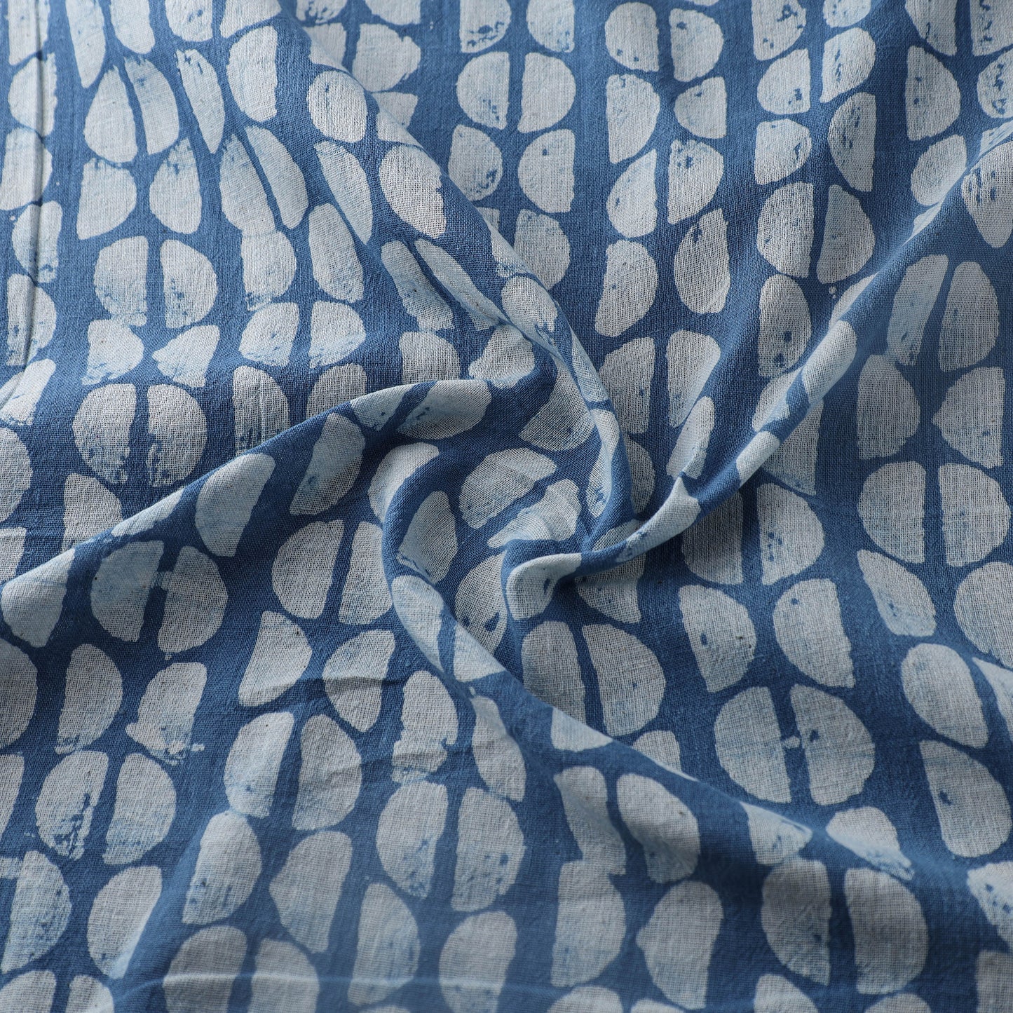 Blue - Authentic Kutch Hand Block Batik Print Pure Handwoven Natural Dyed Kala Cotton Fabric 04