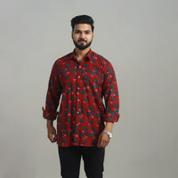 Red - Natural Dyed Cotton Men Ajrakh Print Shirt 12