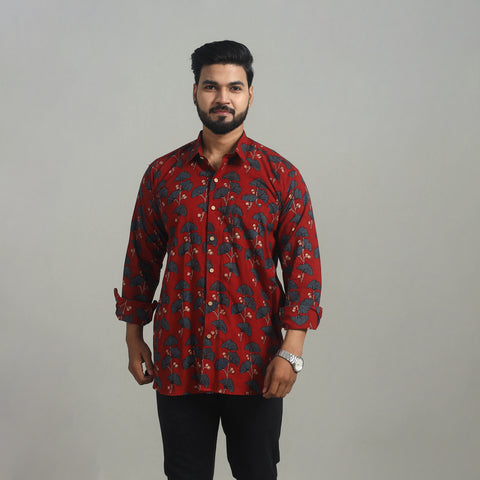 Natural Dyed Cotton Men Ajrakh Print Shirt 12