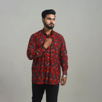 Red - Natural Dyed Cotton Men Ajrakh Print Shirt 12