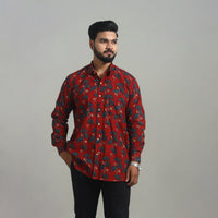 Red - Natural Dyed Cotton Men Ajrakh Print Shirt 12