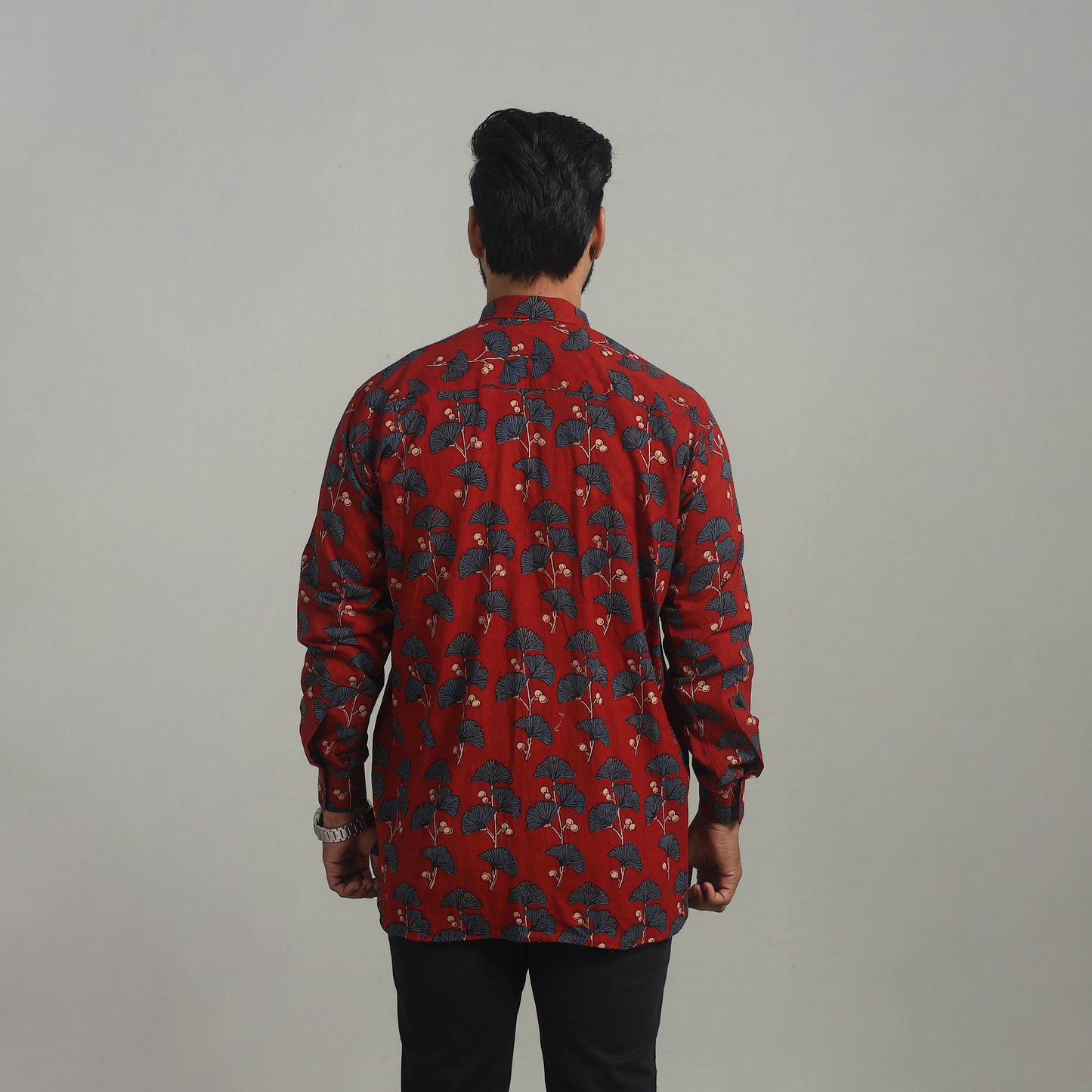 Red - Natural Dyed Cotton Men Ajrakh Print Shirt 12