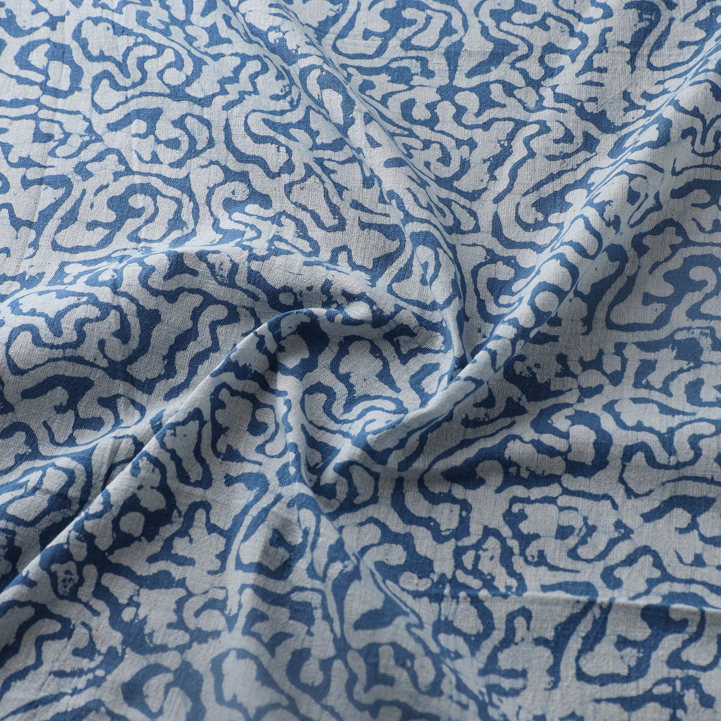 Blue - Authentic Kutch Hand Block Batik Print Pure Handwoven Natural Dyed Kala Cotton Fabric 06