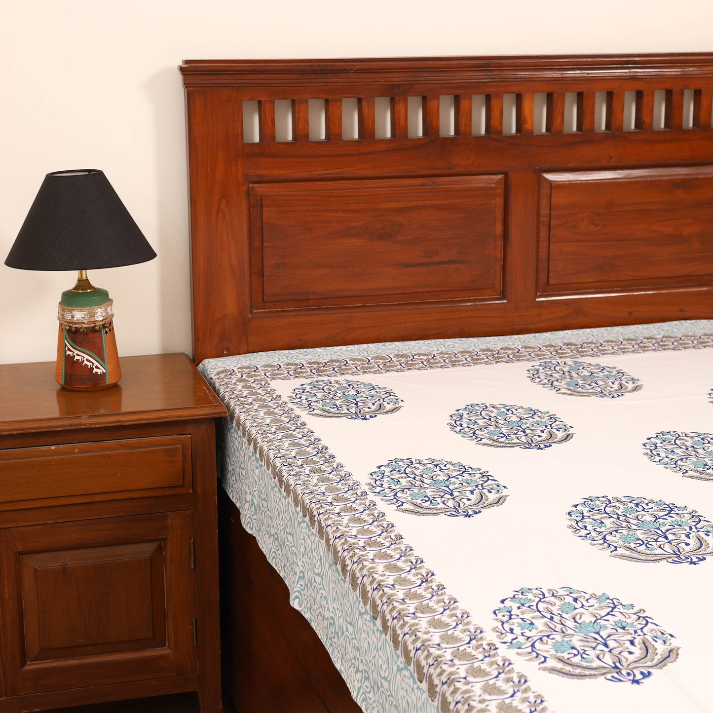 Sanganeri Hand Block Print Cotton Single Bedsheet (90 x 60 in) 06