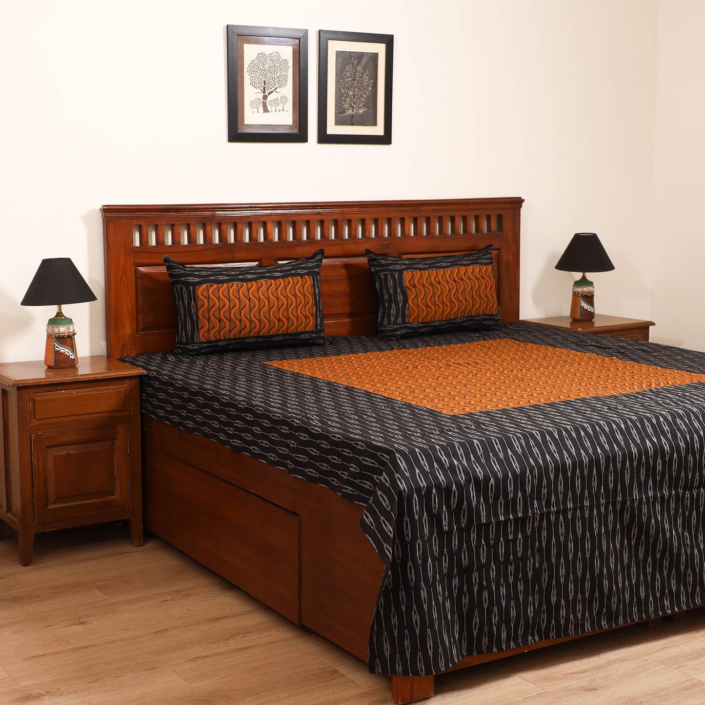 Pochampally Ikat with Bagh Patch Cotton Double Bedsheet Set (108 x 90 in) 35