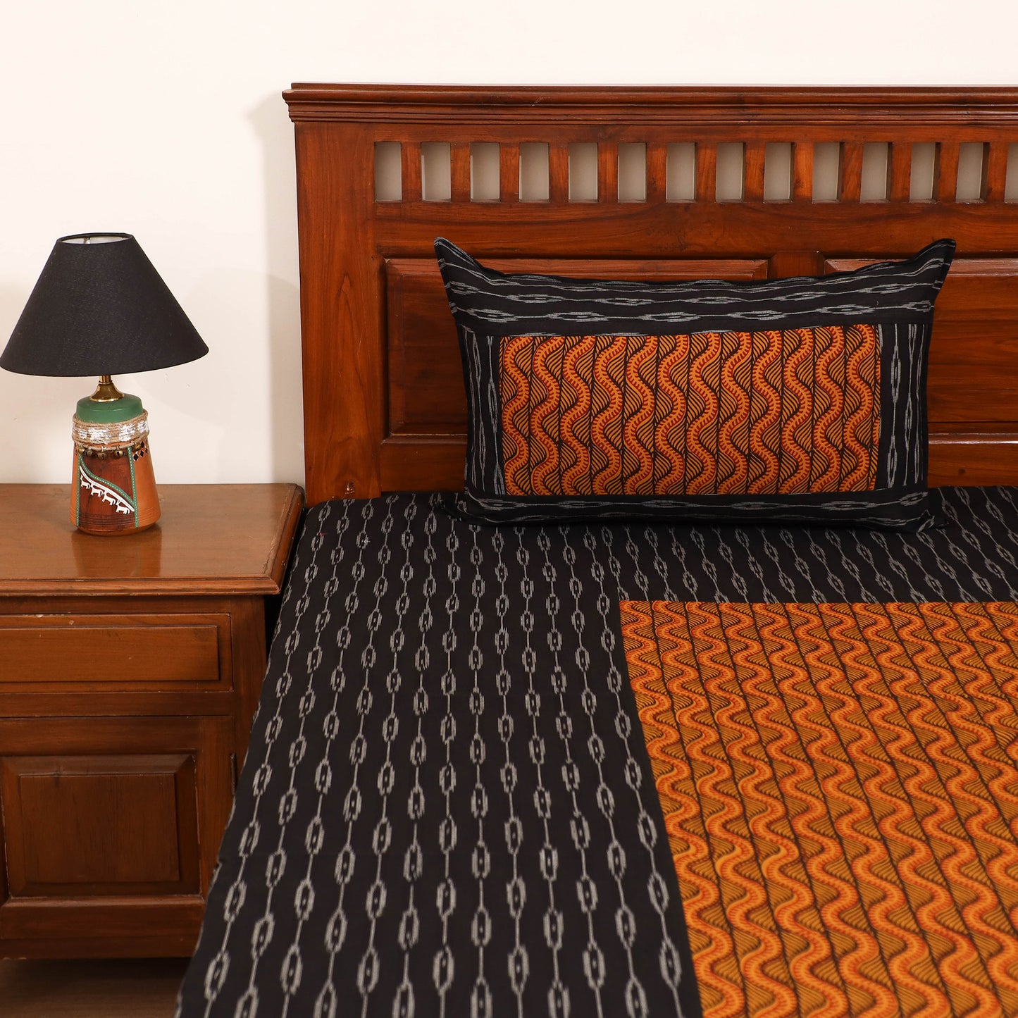 Pochampally Ikat with Bagh Patch Cotton Double Bedsheet Set (108 x 90 in) 35