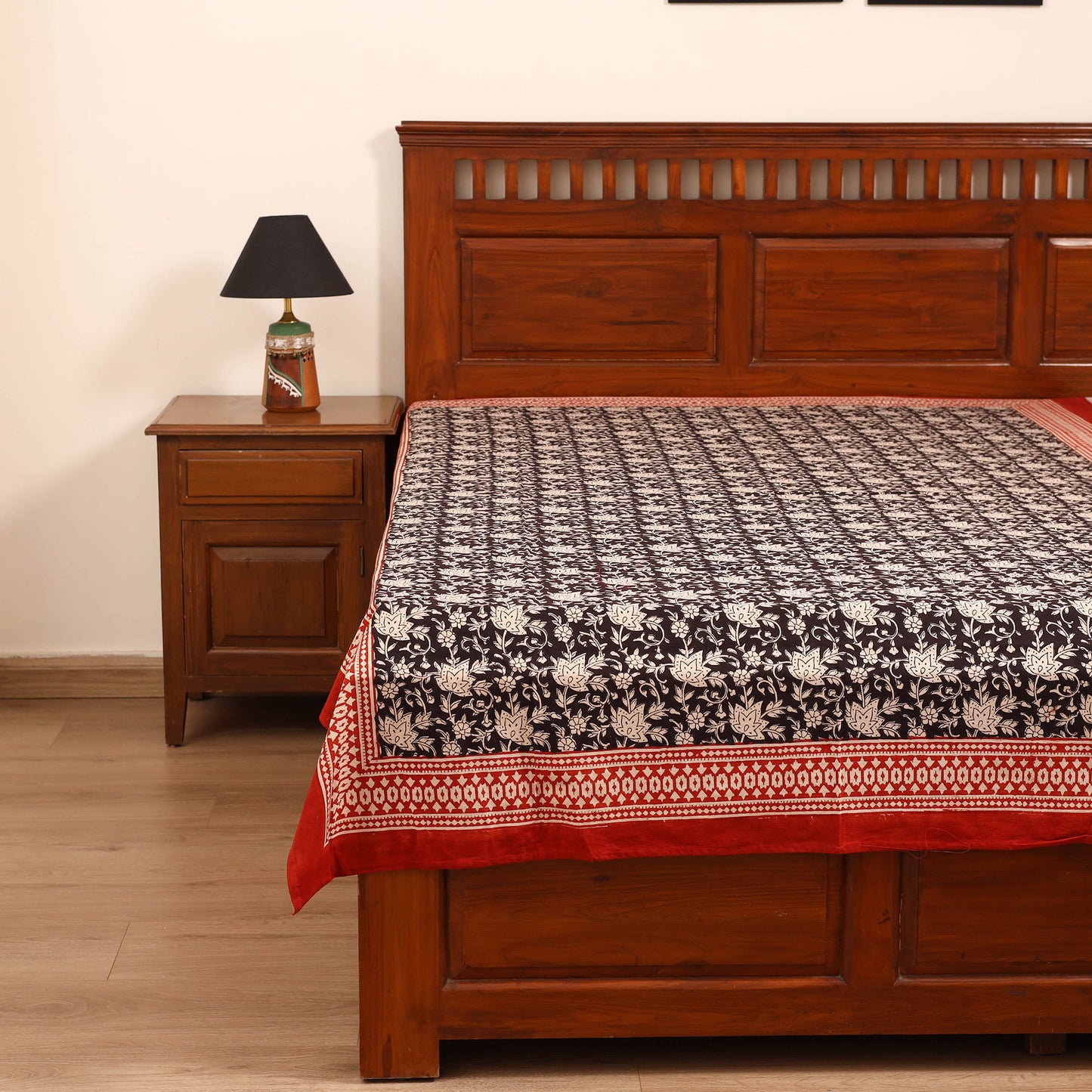 Bagru Hand Block Print Natural Dyed Cotton Single Bedsheet (90 x 60 in) 04