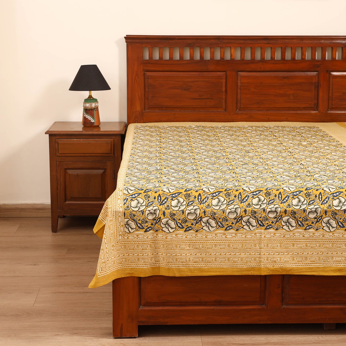 Bagru Hand Block Print Natural Dyed Cotton Single Bedsheet (90 x 60 in) 03