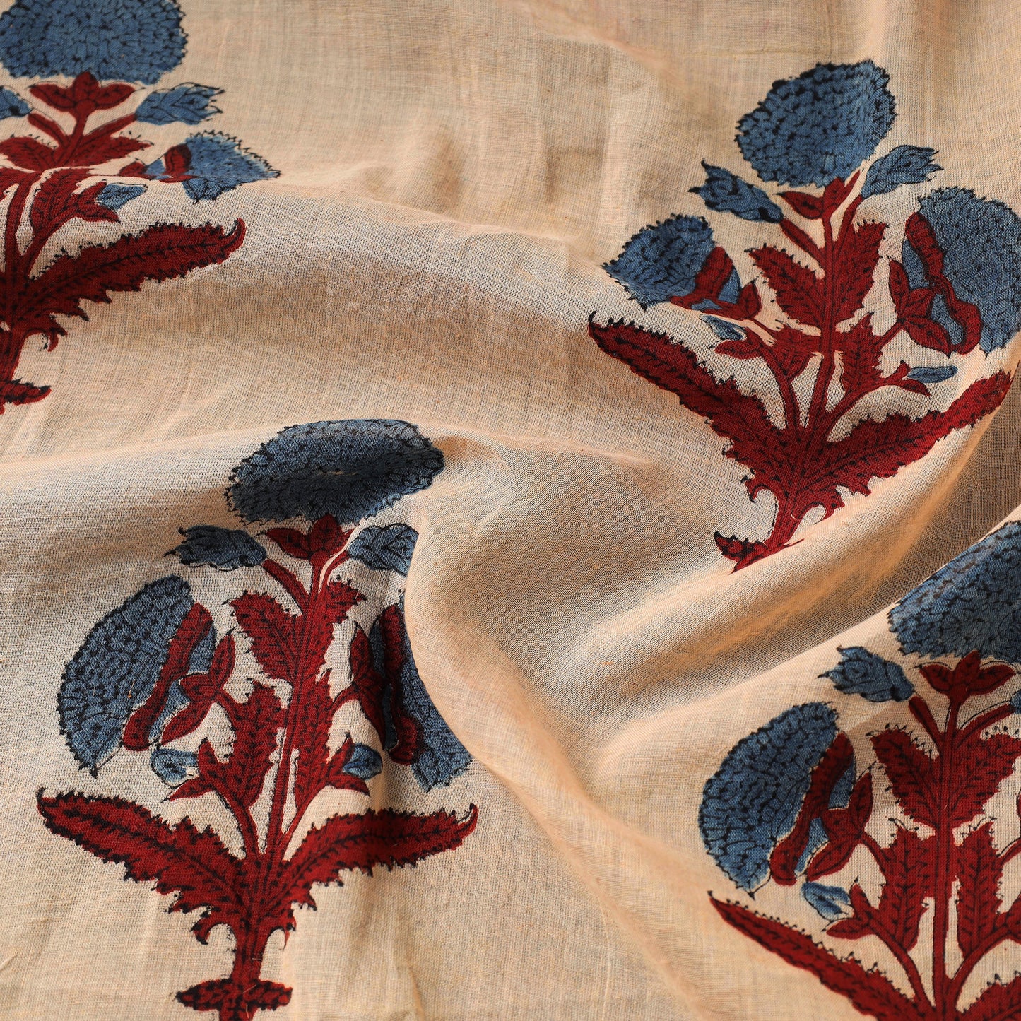 Beige - Ajrakh Hand Block Printed Mul Cotton Fabric