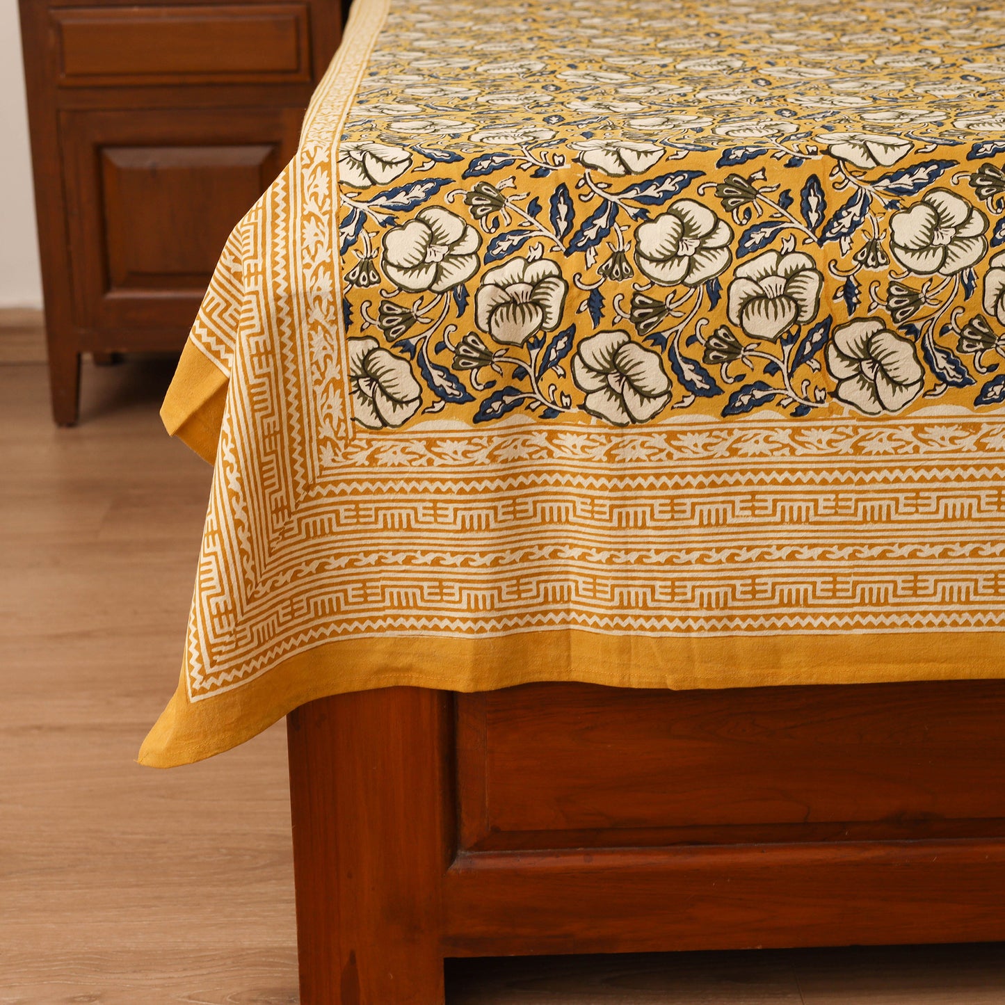 Bagru Hand Block Print Natural Dyed Cotton Single Bedsheet (90 x 60 in) 03