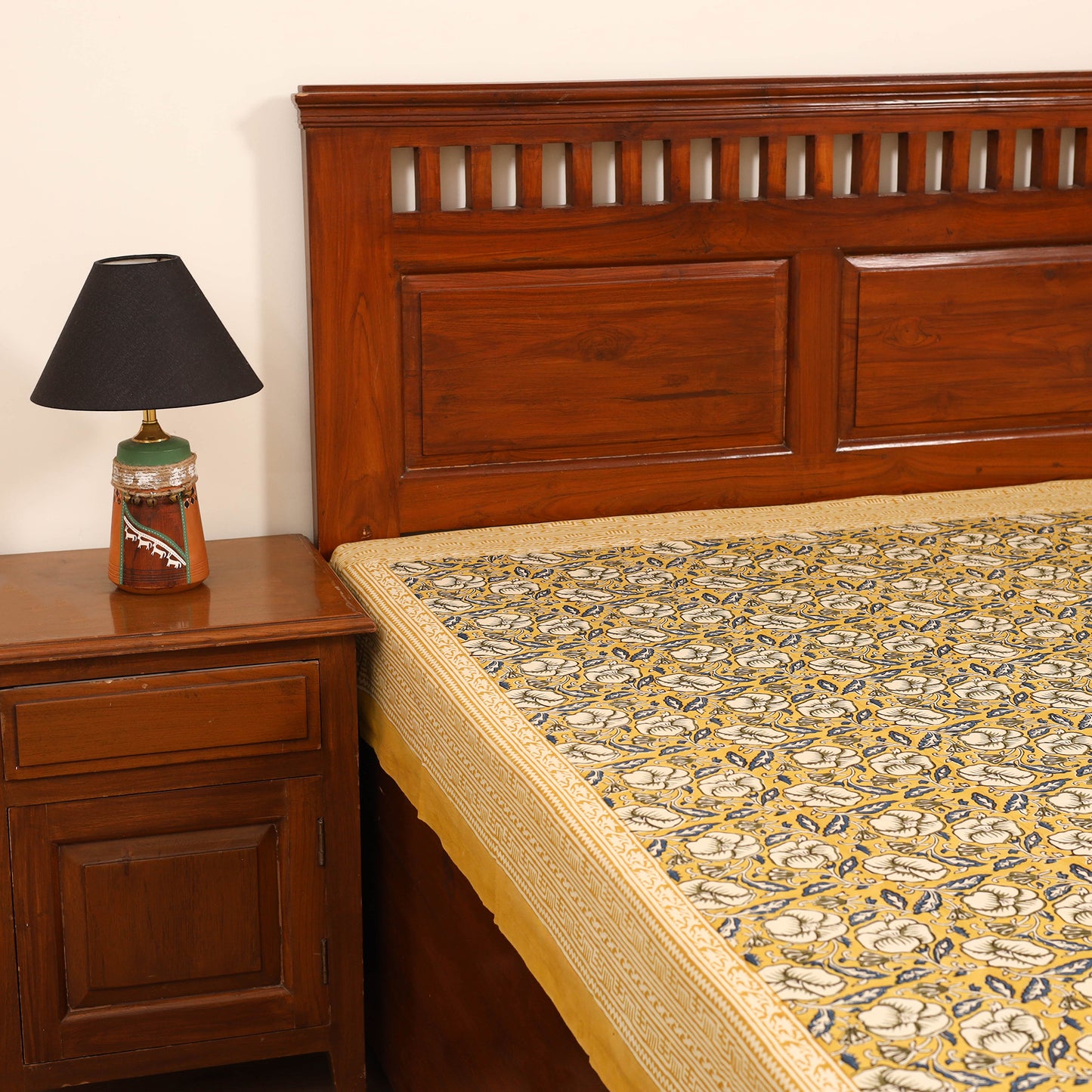 Bagru Hand Block Print Natural Dyed Cotton Single Bedsheet (90 x 60 in) 03