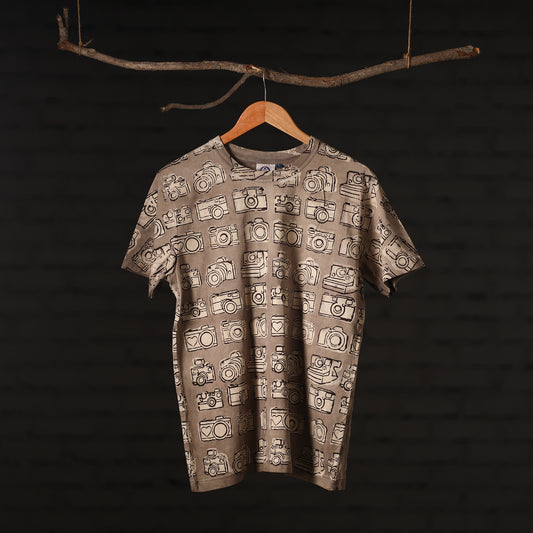 Brown - Bindaas Block Art Prints Natural Dyed Cotton Round Neck T-shirt