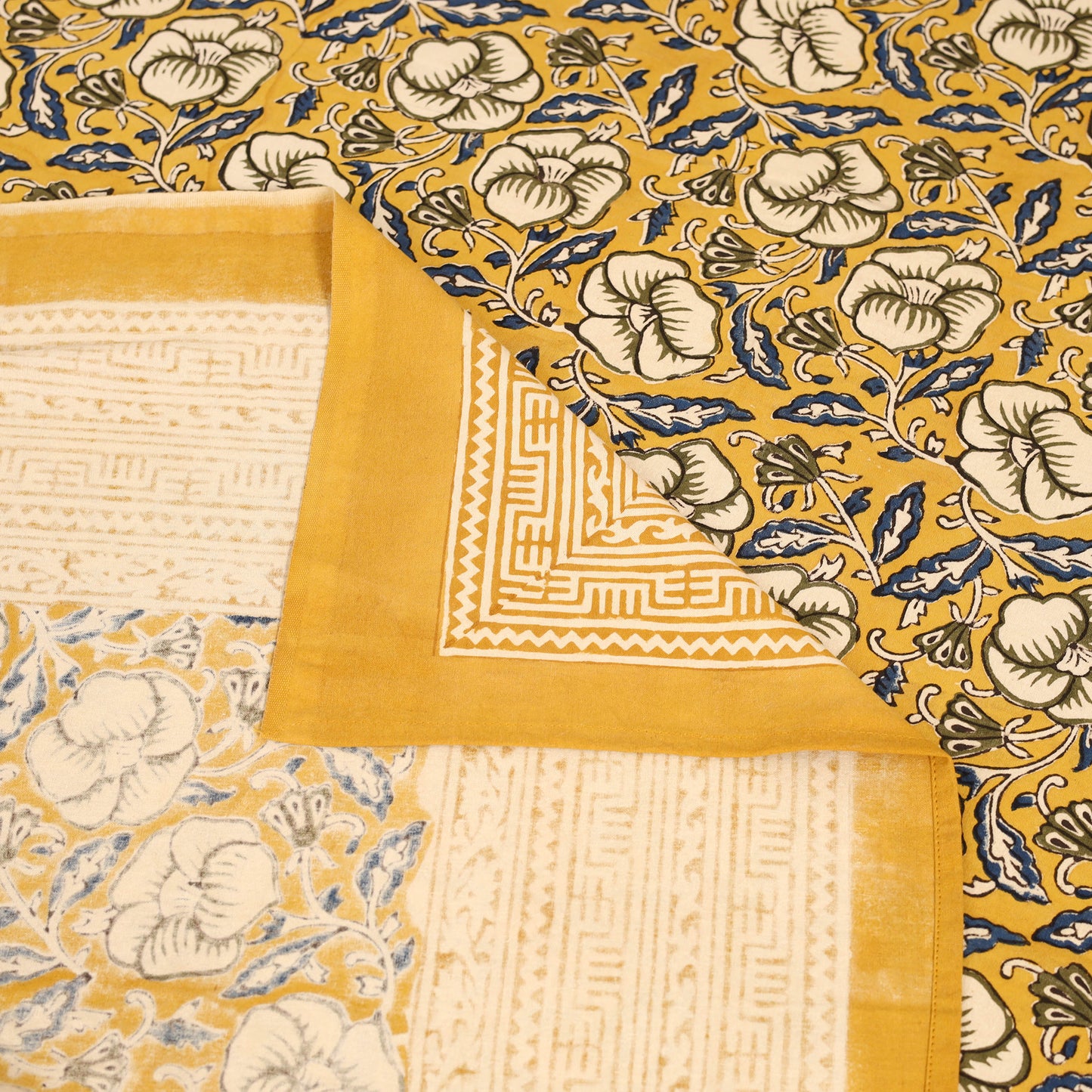 Bagru Hand Block Print Natural Dyed Cotton Single Bedsheet (90 x 60 in) 03