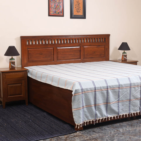 Blue - double handloom cotton bed sheet (108 x 90 in) 13