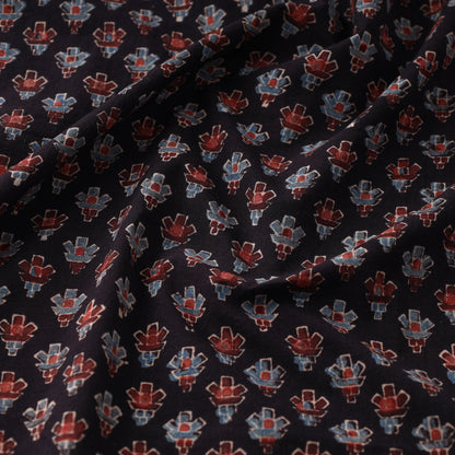 Black - Ajrakh Hand Block Printed Cotton Precut Fabric (2.5 Meter)