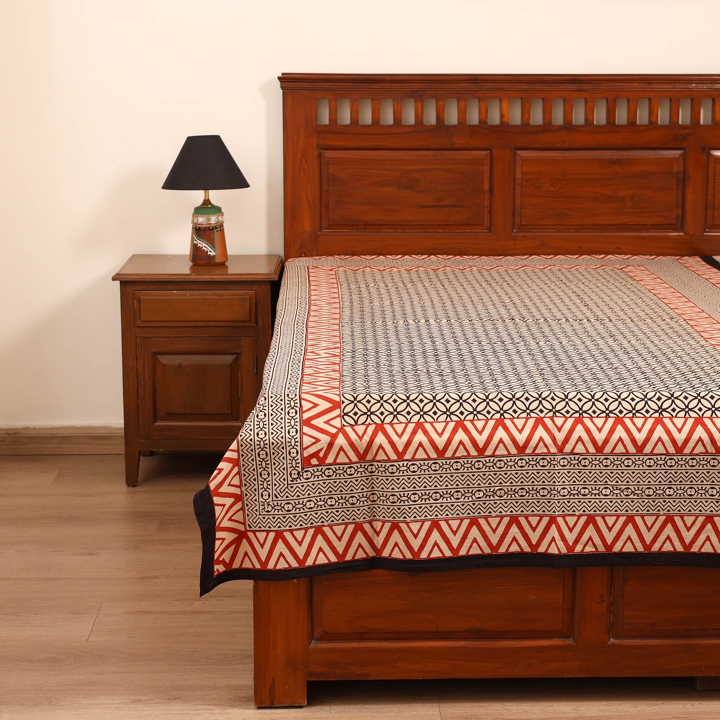 Bagru Hand Block Print Natural Dyed Cotton Single Bedsheet (90 x 60 in) 02