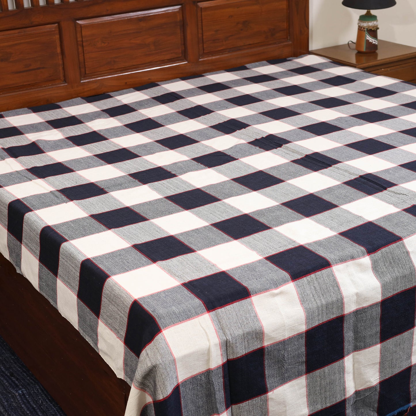 Black - double handloom cotton bed sheet (108 x 90 in) 05