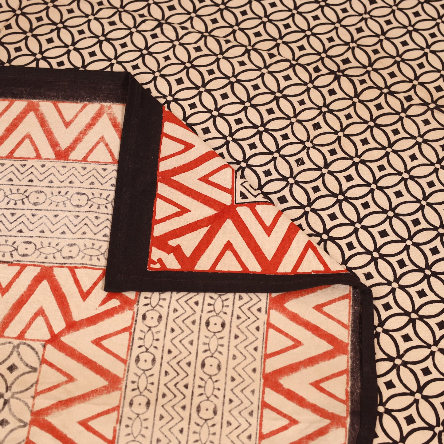 Bagru Hand Block Print Natural Dyed Cotton Single Bedsheet (90 x 60 in) 02