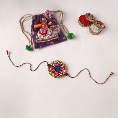 Flower - Handpainted Tholu Bommalata Leather Rakhi (Assorted) 16