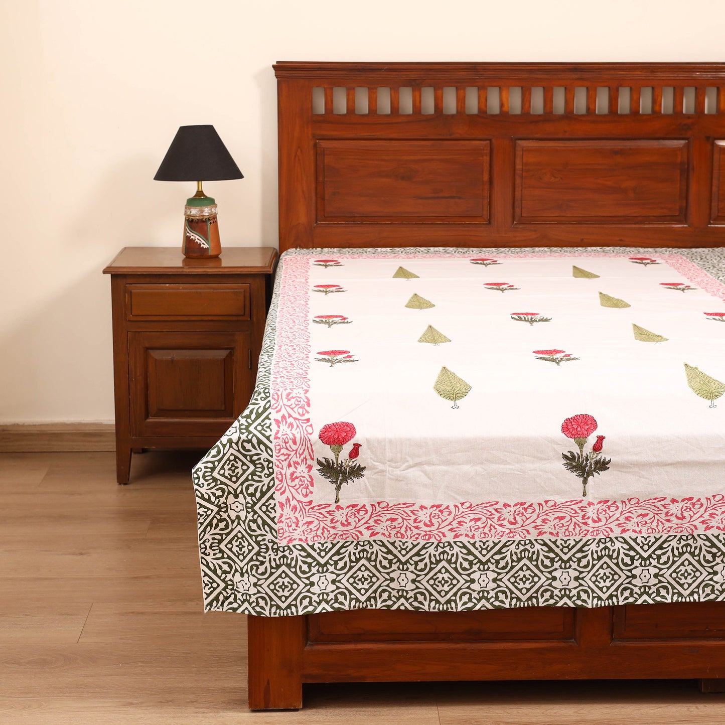Sanganeri Hand Block Print Cotton Single Bedsheet (90 x 60 in) 01