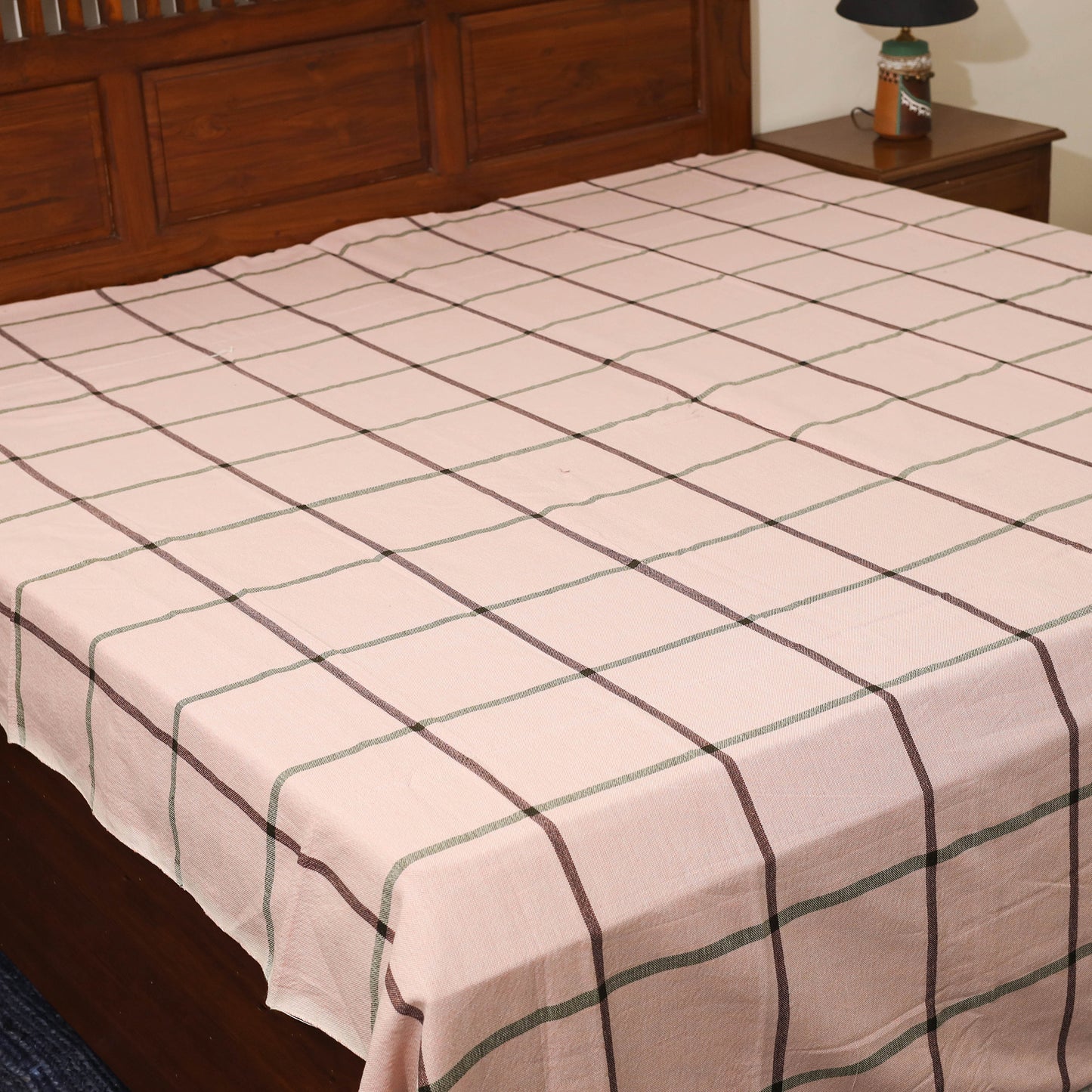 Pink - double handloom cotton bed sheet (108 x 90 in) 06