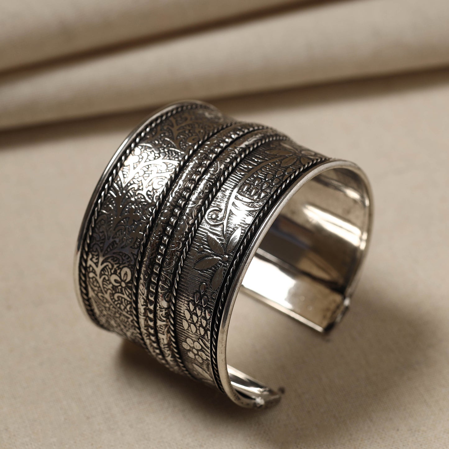 Antique Finish Oxidised German Silver Cuff Bracelet (Adjustable)