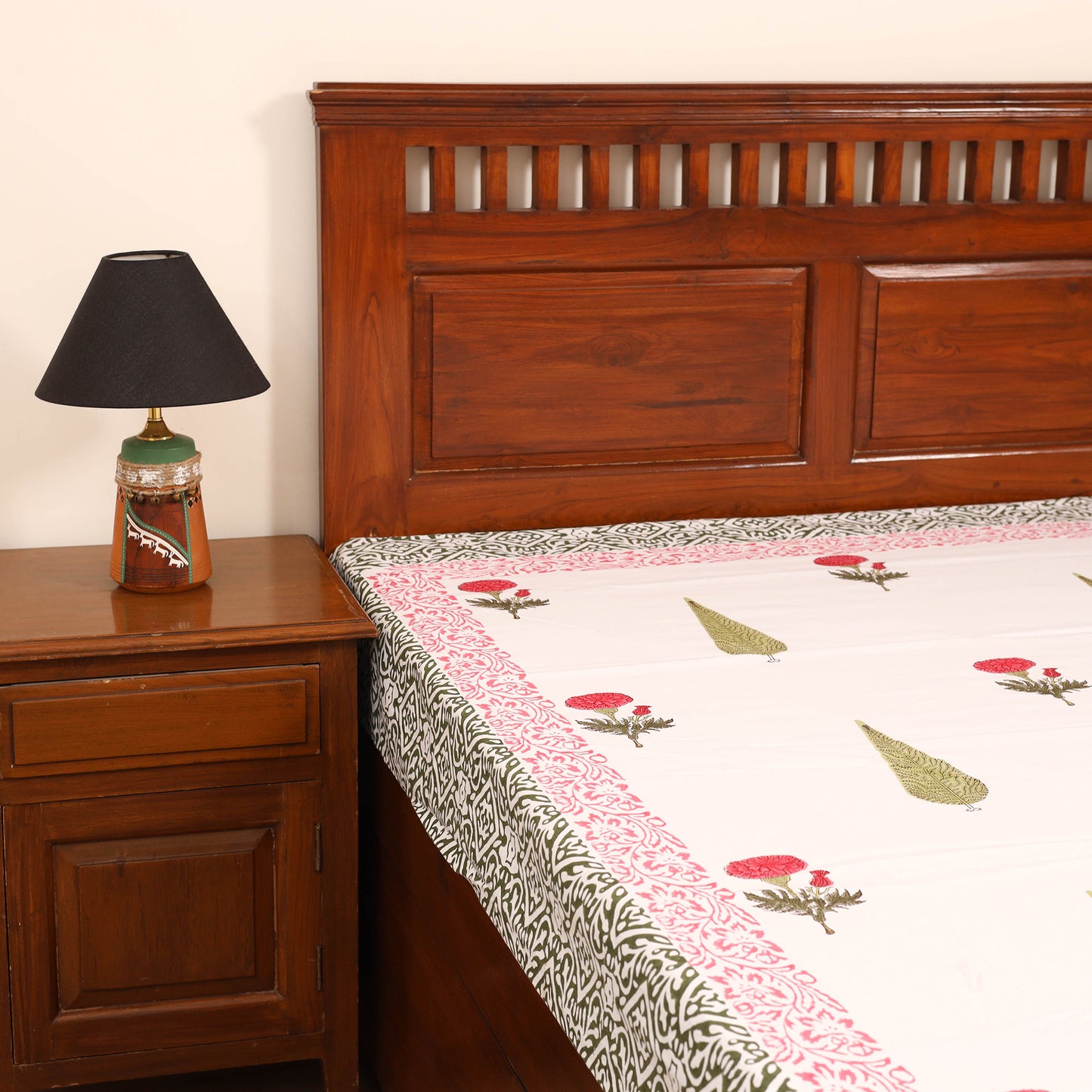 Sanganeri Hand Block Print Cotton Single Bedsheet (90 x 60 in) 01