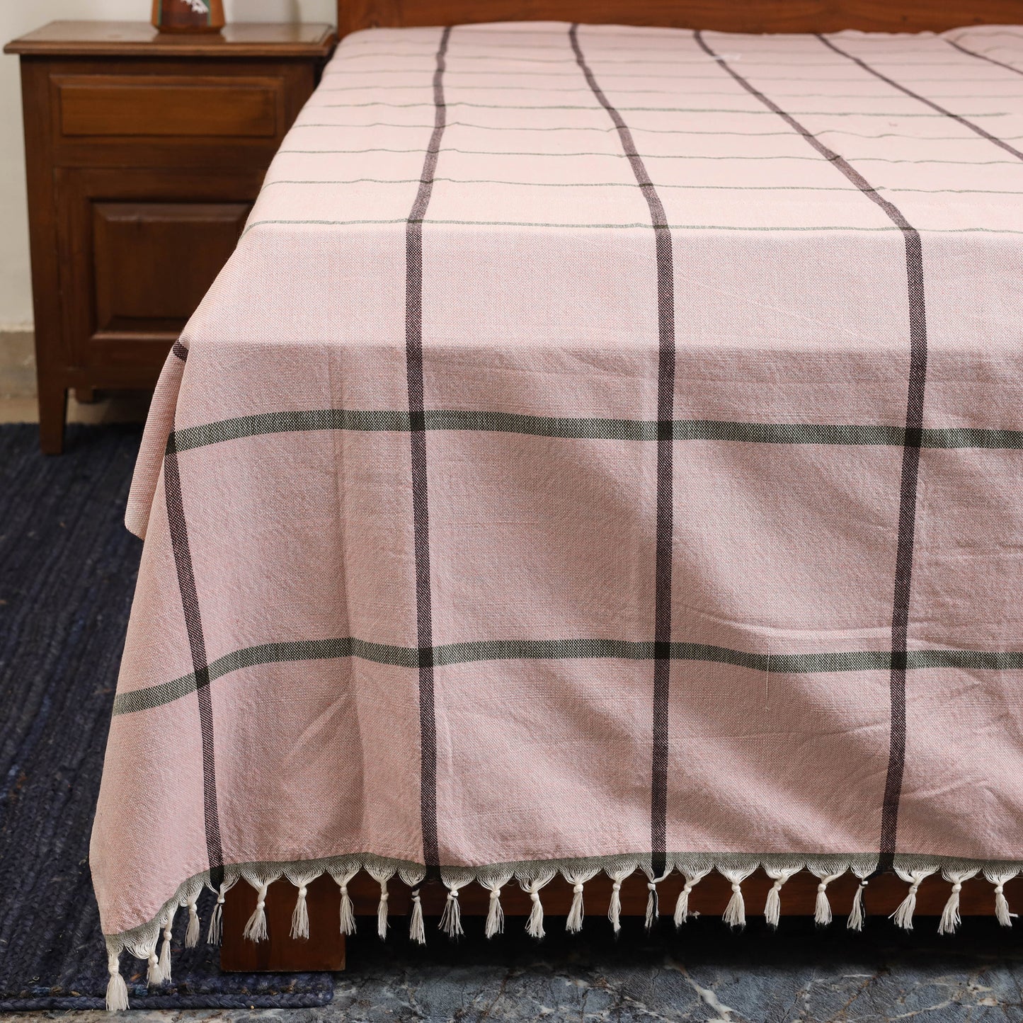 Pink - double handloom cotton bed sheet (108 x 90 in) 06