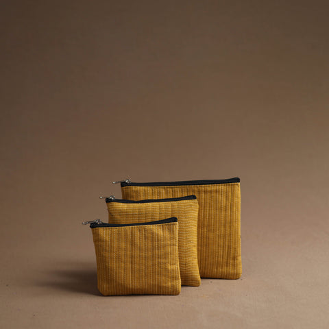 Yellow Handmade Cotton Multipurpose Utility Pouches (set of 3)