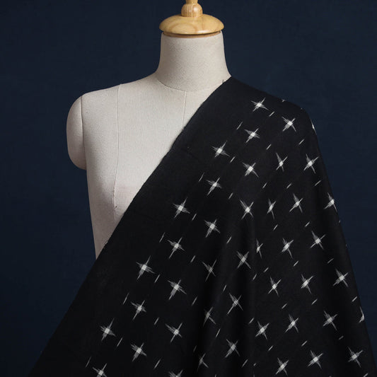 Black with White Pochampally Double Ikat Handloom Cotton Fabric