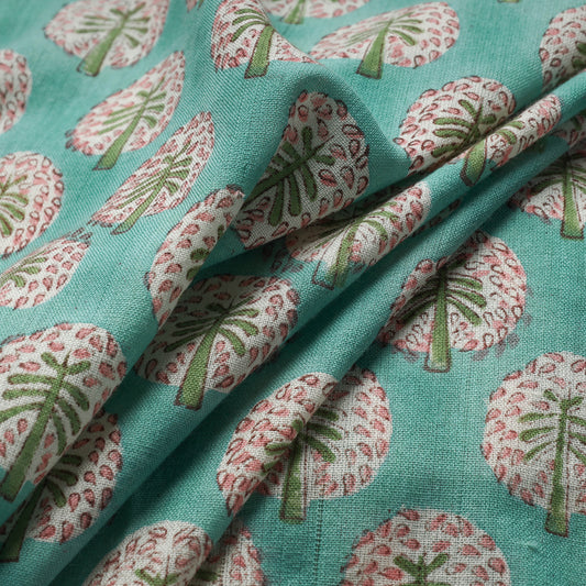 Green Special Pure Wool Handloom Sanganeri Hand Block Printed Fabric
