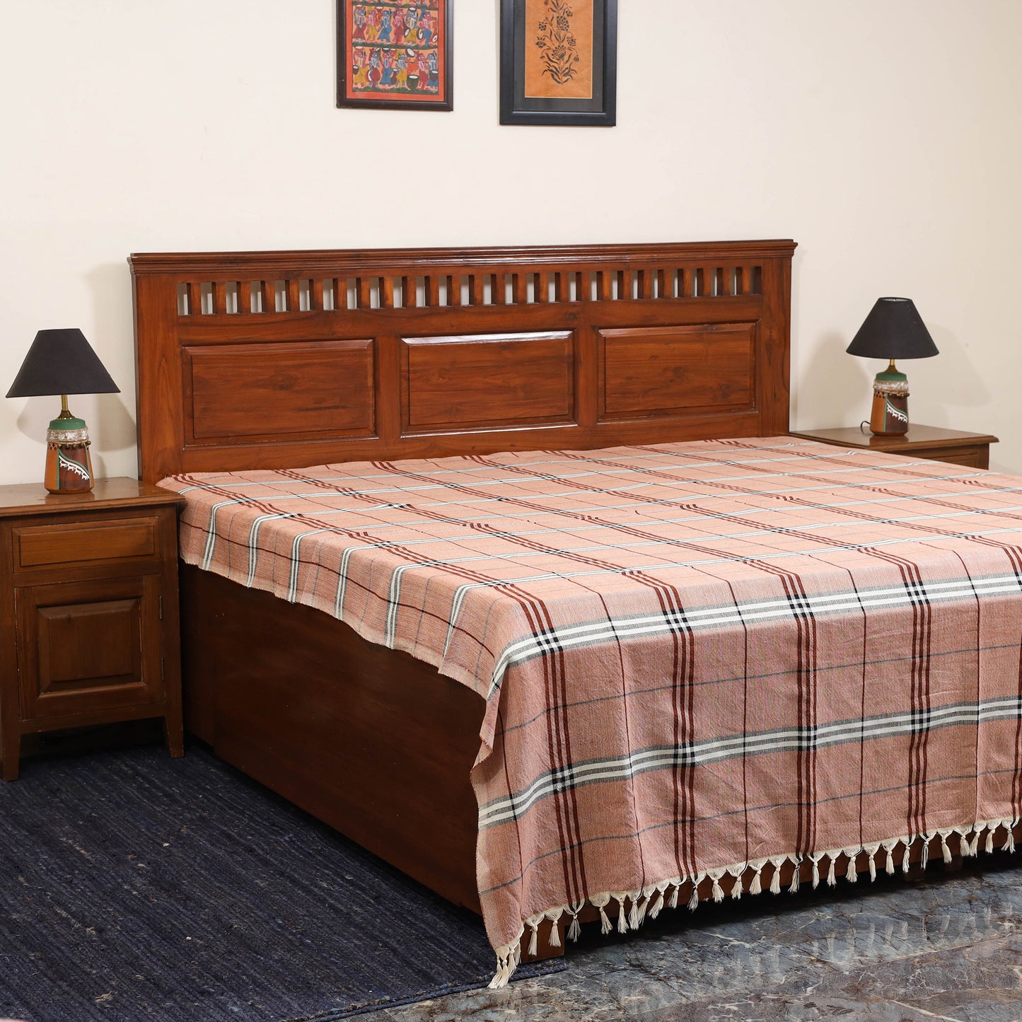 Brown - double handloom cotton bed sheet (108 x 90 in) 07