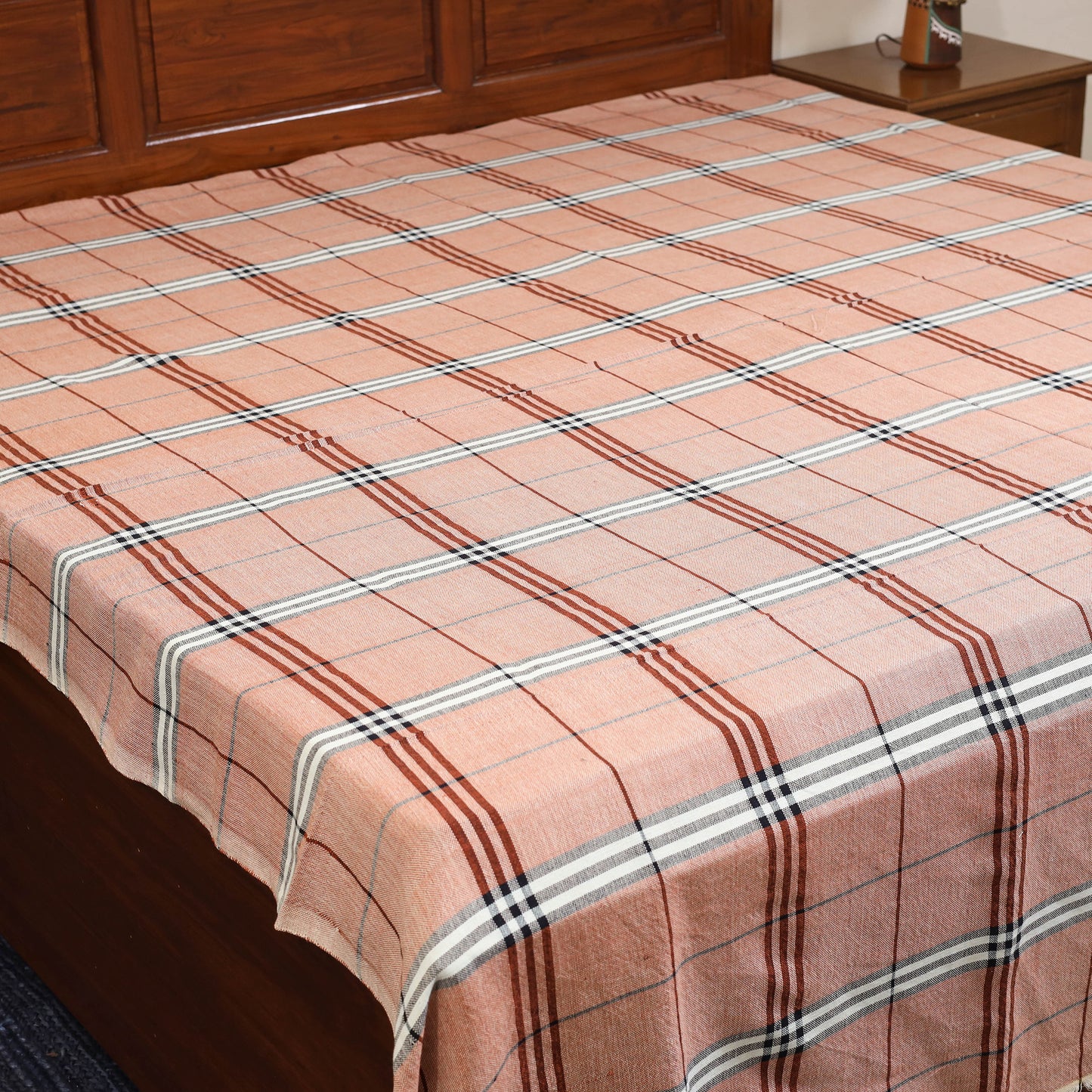 Brown - double handloom cotton bed sheet (108 x 90 in) 07