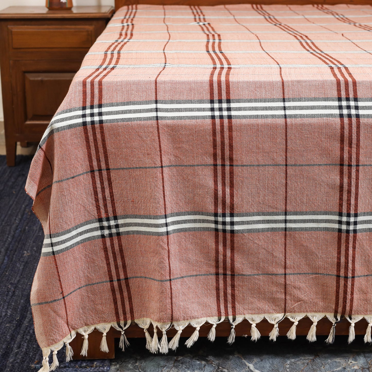 Brown - double handloom cotton bed sheet (108 x 90 in) 07