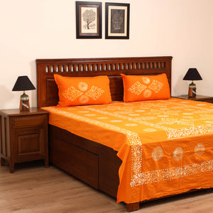 Orange - Hand Block Batik Print Cotton Double Bedsheet Set (108 x 90 in) 02
