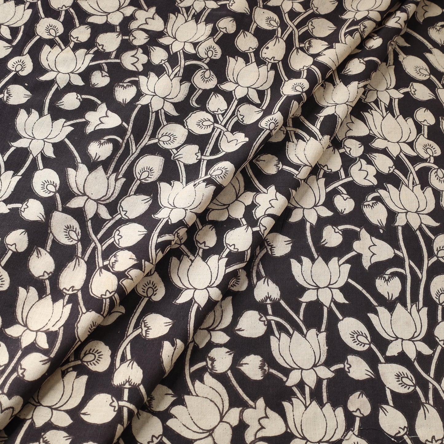 Black - Kalamkari Printed Cotton Fabric