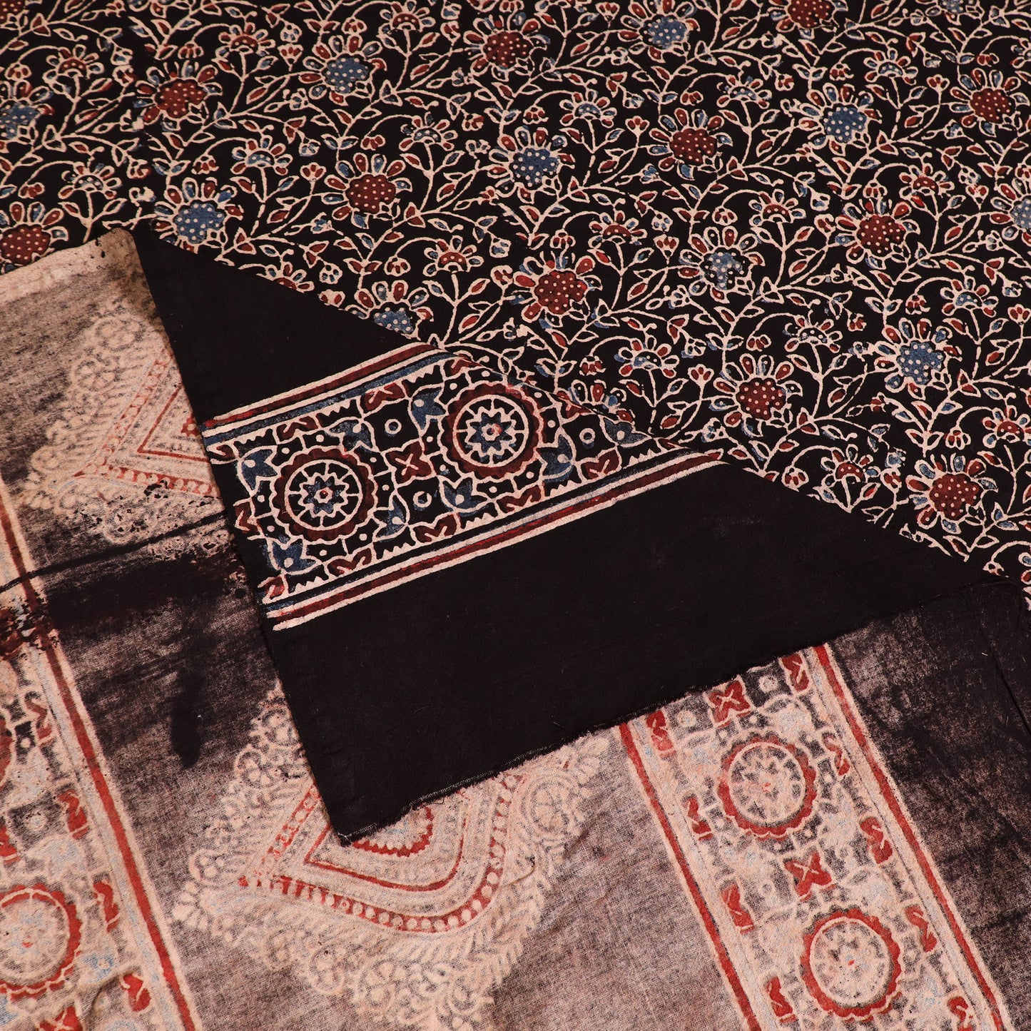 Ajrakh Hand Block Print Natural Dyed Cotton Single Bed Sheet (90 x 60 in) 01