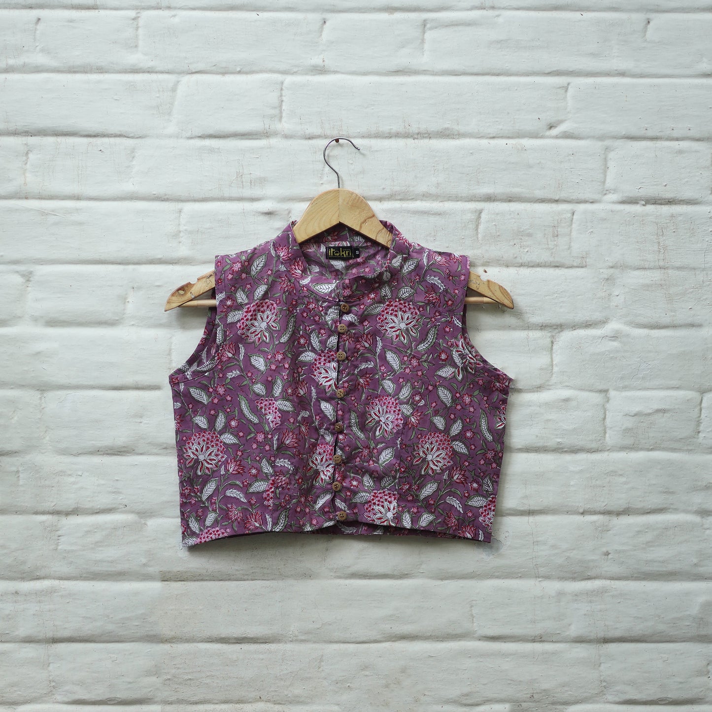 Buy Purple Block Print Cotton Sanganeri Stitched Blouse