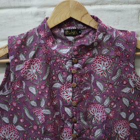 Buy Purple Block Print Cotton Sanganeri Stitched Blouse